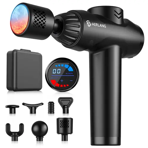 AERLANG Heat & Cold Massage Gun, 7 Head Precision Deep Tissue Muscle Percussion Massager for Back/Neck Pain Relief, Silent Handheld Office Adults Massage Device, Christmas Gift