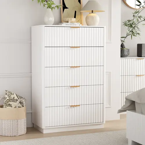 VOWNER Tall Dresser for Bedroom 5-Drawer Dresser 48" Tall Modern Chest of Drawers Wide Chest of Drawers Storage Drawers Storage Organizer for Closet Hallway Entryway White