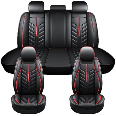 Seat Covers for Cars, All-Season Faux Leather Car Seat Protectors with Red Stitching, Diamond Pattern, Universal Fit for Most Vehicles