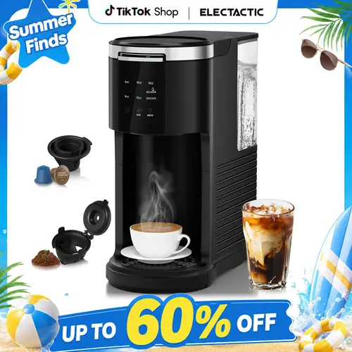 Electactic Coffee Machine K-Cup Pods & Ground Coffee Maker, Latte and Cappuccino Maker, 5 Brew Sizes Up To 14 Oz, with 40oz Removable Water Tank, Self-cleaning Function, Party Gift,Black,home essentials,back to school