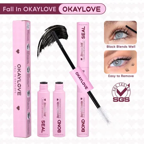 OKAYLOVE Cosmetic Lash Bond and Seal Kit - 10ml Black & White Lightweight Lash Glue Gel, Strong Hold False Eyelashes & Adhesives, Waterproof, Less Poke, Long-Lasting for Overnight Wear, Ideal Girl Gift for DealsForYouDays