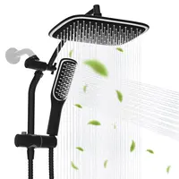 Hibbent 10-in Brass-Steel Dual Shower Head Set with Handheld Spray, High-Pressure Simple Rainfall Showerhead, Height-Adjustable for Couples & Elderly, Durable Metal Construction ABS Luxury Bathroom Fixture