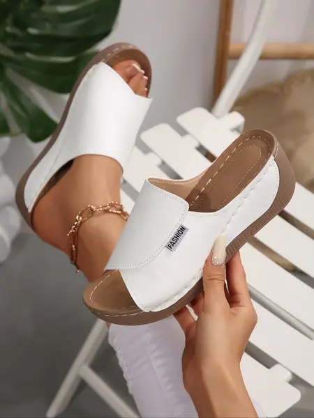 Open Toe Slip-On Wedge Sandals, Comfortable Platform Mule Slides, Fashion Summer Footwear for Commuting & Daily Wear, Casual Platform Sandals, Commute Sandals, Fashionable Footwear