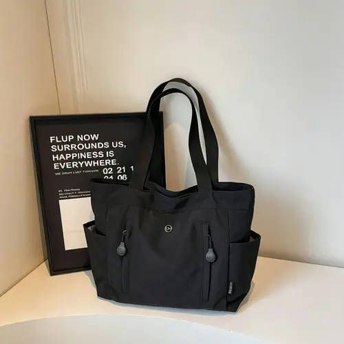 Large-Capacity Soft Multifunctional Commuter Tote Bag, Comfortable Lightweight Spacious Waterproof Nylon Shoulder Bag, Fits 15-Inch Laptops, Multiple Side Pockets, Suitable for Daily Use, Everyday Tote