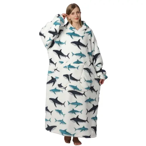 Msrlassn Oversized Cute Wearable Hoodie Blanket Nightgown Ultra Soft Sherpa Hooded Blankets Warm with Giant Pockets, Halloween & Christmas Gift for Women Men Adults