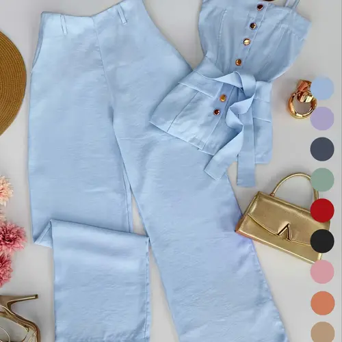 New Women's Solid Color Strappy Top & Long Pants Two-Piece Set, Summer Sets, Womenswear, Fitted Outfit, Minimalist Basic Versatile Casual Wear, Comfortable and Stylish, Perfect for Daily Use