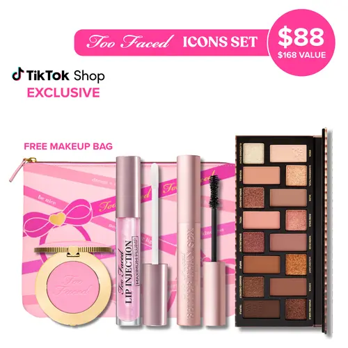 Too Faced Icons Set - Better Than Mascara, Lip Injection Maximum Plump Lip Plumper Gloss, Born This Way The Natural Nudes Eye Shadow Palette, Cloud Crush Blush Candy Clouds, Better Than Chocolate Eye Shadow Palette