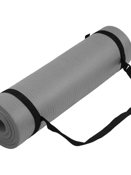 Fitvids 1/2-Inch Thick High Density Exercise Yoga Mat, Carrying Strap, Gray