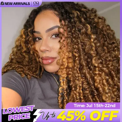[3 In 1 Half Wig] Burmese Curly Highlight 4/27 Color Wear Go Half Wig With Elastic Drawstring 250% Density Flip Over Wig Human Hair #TikTokShopFallDealsForYou