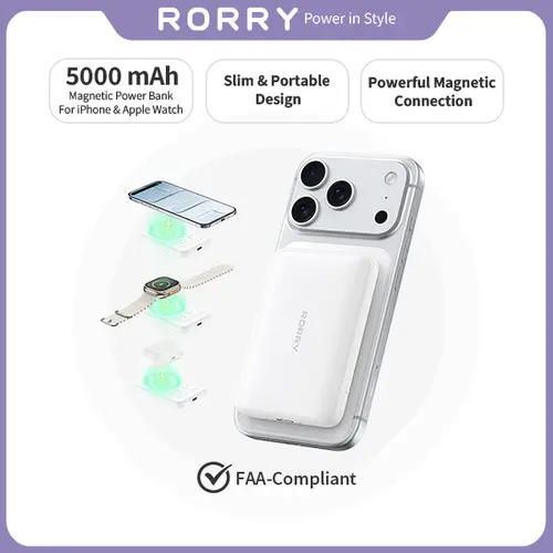 RORRY MagSafe Power Bank 5000mAh – 15W Wireless + 20W USB-C Fast Charging for iPhone 17/16/15 & Apple Watch, Ultra-Slim Travel Charger backtoschool,back to school,back to school haul techvibes