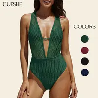 CUPSHE New Crochet Mesh V-Plunge One Piece - High-Cut Tummy Control Monokini Swimsuit women for Beach & Pool Parties | Sculpting Waist Swimwear Set Bathing suit #DealsForYouDays