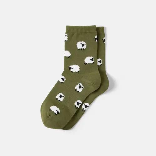 VIVAIA Women's Animal Jacquard Mid-Calf Socks - Soft Cotton Blend, Spandex, Ribbed, Cushioned Fit, Essential, Basic, Casual, All-Seasons, All-Day Wear, Home Use, Back to School (Aubrey)