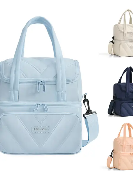 Lunch Bag for Women,Insulated Double Deck Lunch Bags,12L Large Capacity Lunch Bag with Straps,Leakproof Puffer Lunch Bags for Work Picnic Travel