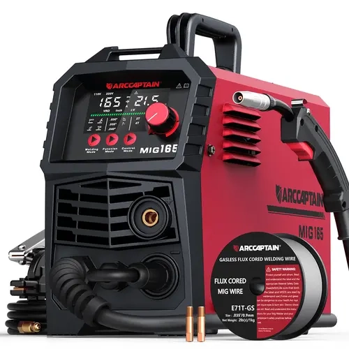 Arccaptain MIG165A 4-in-1 Digital Portable AC Welding Machine, 2025 Newest 110V/220V IGBT Inverter, 12.8 lbs, Synergic MIG (Gasless/Gas), Lift TIG, Stick, Large LED Display, 2T/4T, Handle, Entry-Level for DIY Projects, Ideal Gift for Dads toolupgrade