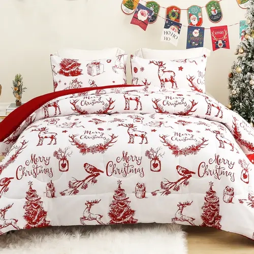 Exclusivo Mezcla Reversible Quilt Bed Cover Set - Brushed Microfiber, Baffle Box Fill, Rust Red Printed Patchwork Stripes, All-Season Fade Resistant Decorative Bedding Set - 3-Piece King/Queen, 2-Piece Twin