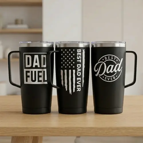 SANDJEST Dad Collection 20oz Stainless Steel Tumbler with Handle & Lid, Double Wall Insulated Coffee Cup, Great for Summer Travel, Gift for Him Men