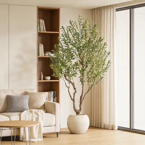 【DealsForYouDays】A 7-FT/8-FT artificial olive tree with a 16-inch round white pot, featuring delicate moss, artificial plants, a natural wood trunk, and lifelike fruit. Suitable for home and office décor. summerwins