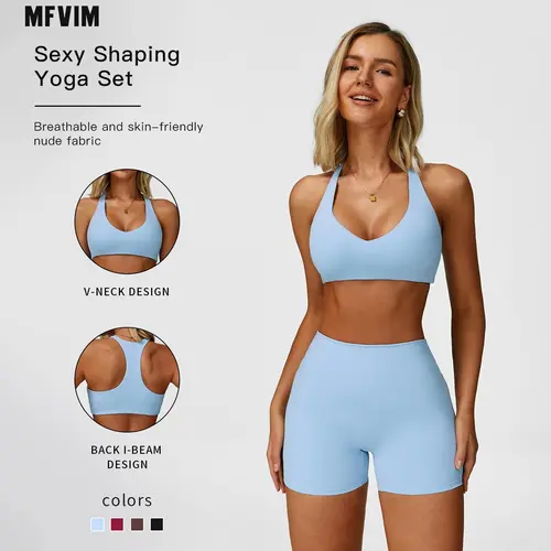 Women's 2-Piece Solid Backless Spaghetti Strap Crop Camisole & High Waisted Skinny Shorts Workout Set - 22% Spandex, Cold Wash, Gym-to-Street Wear, Indoor/Outdoor Sportswear, Travel Essential, Camping Essential