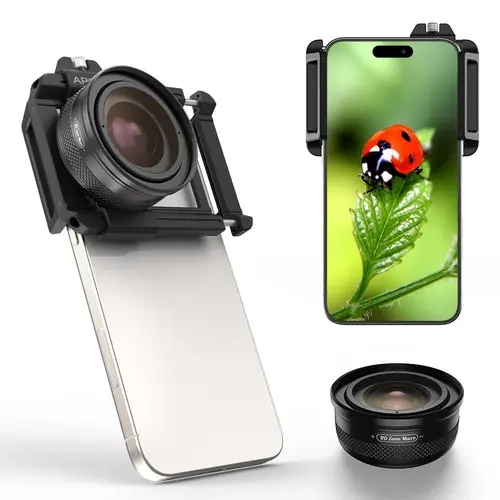 APEXEL 10-20X Plastic Clip-On Macro Lens for Mobile Phones, iPhones, Android & Cellphones - 45-Mode Fill Light, HD Photography Kit with Mount Hole, 2 Models & Easy to Use for Close-Ups of Insects, Plants, Jewelry, Food, Small Objects