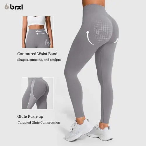 BRXL BrxlGrit Women's High Waisted Leggings - Nylon Blend, Scrunch Lift, Butt-Lifting Confidence, Tummy Control, Seamless Compression, 4-Way Stretch, Squat Proof, Non-See Through, Moisture Wicking, Quick Dry, Everyday Active All-Season Gym Apparel