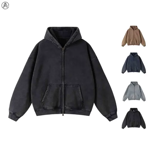 Arssm Unisex Oversized Zip-Up Hoodie – Vintage Heavyweight Cotton Fleece Sweatshirt for Distressed Streetwear & Cozy Casual Jackets