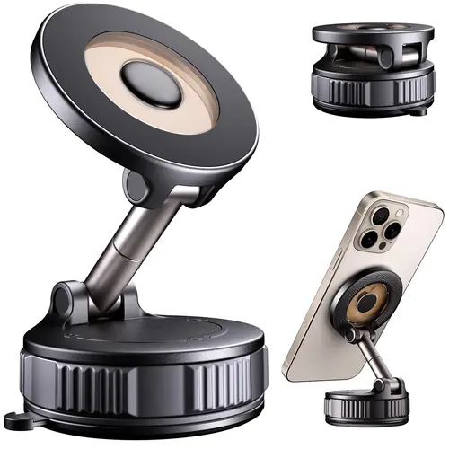 360-Degree Magnetic Suction Phone Holder & Mount for Cars, 120lb Strong Magnet Compact Car Accessory, Pad with 99% Regain & 300+ Reattachments, Hands-Free Dashboard Fit for iPhone 17/16/15 & Android, Phone Suction Pad
