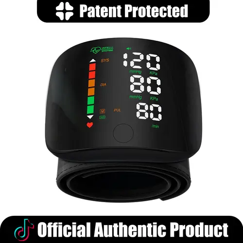 Ziqing Digital Wrist-No-Sleeve Cuff BP Machine, Rechargeable Home Blood Pressure & Heart Rate Monitor with Built-in Lithium Battery, LED Display, Voice Broadcast, Touch Screen, 198 Memory Readings, Carrying Case