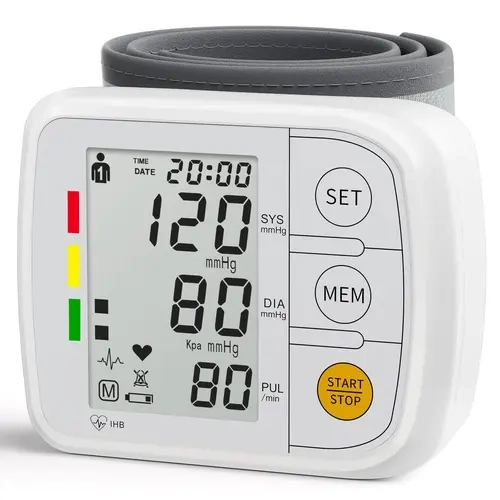 Ziqing Home Automatic Healthcare Wrist BP Monitor - 5.3-7.7" Fit Cuff, Voice Broadcast, 2-User Data Save, Portable Case, AAA Batteries, White, Level-Box Accuracy, Clinical Accuracy Within ±3, Heartbeat Alert, Heart Rate Detection