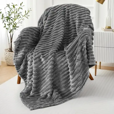 [Deals For You Days] Lux Decor Ultra Soft Striped Throw Blanket - Gentle. Lightweight, Cozy 3cm Stripe Design Fleece Throw -Stress Relief All‑Season Blanket for Bed, Couch, Travel & Camping, Classic Stripe Design - Home Decor - Plush Gift Idea