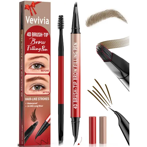 Vevivia Beauty 4D 2-in-1 Waterproof Alcohol-Free Brown Eyebrow Pencil - Dual-Ended with Eyeliner Brush, Cosmetic with Box, 7 Shades Match Skin Tones & Brows, Hair-Like Strokes for Adults’ Sparse Brows, Gentle Up Application for At-Home Use, #SohoChic