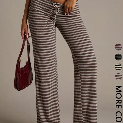 Women's Casual Striped Loose-Fit Long Pants, Versatile Basic Style Bottoms for All Seasons, Essential for Daily Commute and Leisure