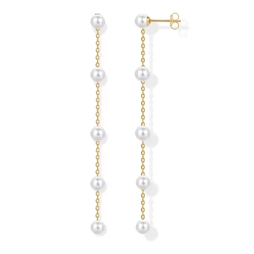 PAVOI 14K Gold Plated 925 Sterling Silver Posts Pearl Dangle Drop Earrings - Bridal Pearl Earrings for Women
