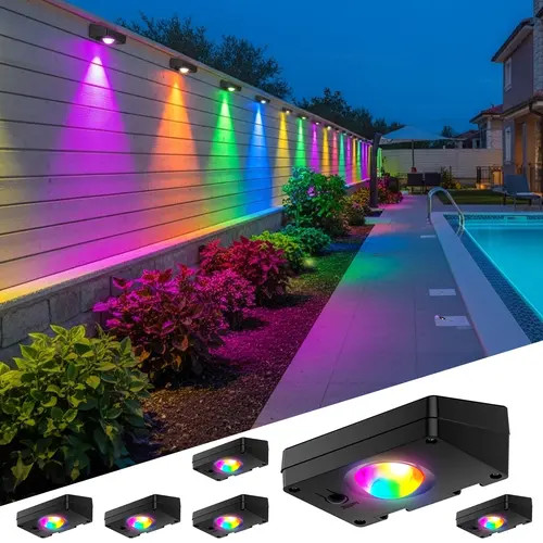 FabStyl Solar Wall Fence Lights - Solar Outdoor Lights, Sync Change Color, Bright, IP65 Waterproof, Motion Sensor Intelligent Sensing, Modern Outdoor Patio Decor
