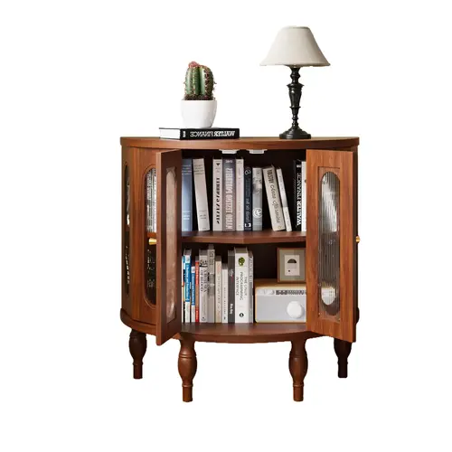 Giratree 31" Semi-Circle Sideboard Buffet Cabinet, Acrylic Doors & Wooden Finish, Double Storage Areas, Roman Feet, for Living Room/Entryway/Hallway, Easy Assembly