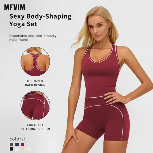 MFVIM Women's 2 Pcs Solid Athleisure Set - High Stretch Spaghetti Strap Backless Quick-Drying Sports Bra & High Waist Drawstring Skinny Gym Shorts, Breathable Comfortable Workout Set Packs for Yoga, Gym,summerwins