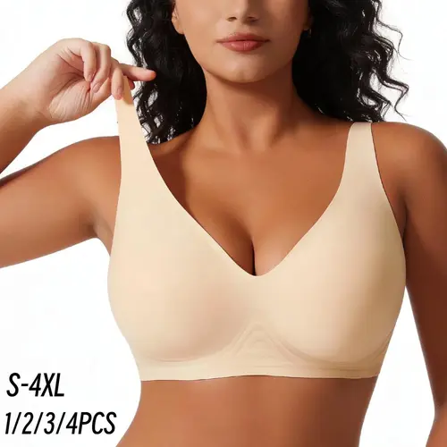 1/2/3/4PCS Women Wireless Seamless Jelly Bras Deep V No Underwire Push Up Bras Wirefree Full Coverage T Shirt Adjustable Bra Nylon Spandex Womenswear S-4XL,sadie sink style calvin klein