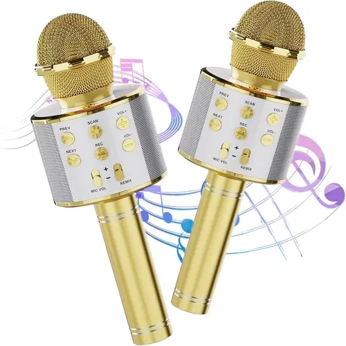 2 Pack Wireless Bluetooth Karaoke Microphone - 4-in-1 Handheld Mic Speaker with Crystal-Clear Sound, TF Card Compatibility, Karaoke Machines for Phone, Android, PC, Birthday Gifts for Family, Family Parties