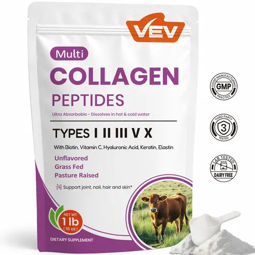 VEV Multi Collagen Peptides Powder, 16 oz (41 Servings) – Type I, II, III, V, X, Hydrolyzed Collagen, Hyaluronic Acid Power, Biotin, Vitamin C, Supports Skin, Unflavored, Dissolves Easily, 1 Pound, NSF Certified