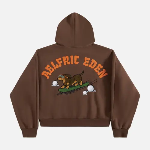 Aelfric Eden Men's Unisex Cotton Graphic Hoodie - Long-Sleeve Oversized Relaxed Fit Brown Vintage Preppy Dachshund Critter-Themed Brand Streetwear Clothing for Back to School