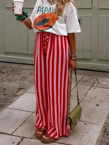 Spring & Fall Fashion New Women's Drawstring Loose Wide Leg Pants, Comfortable and Stylish Long Trousers for Casual Wear