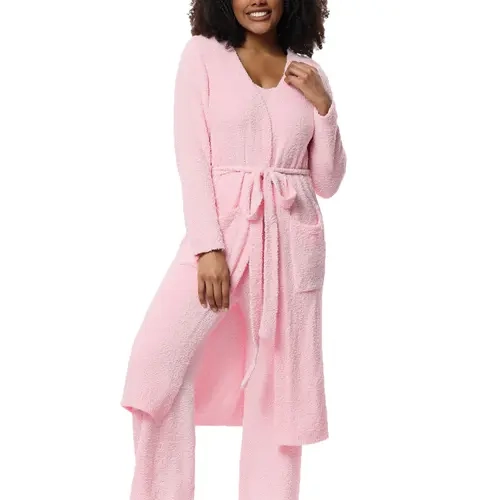 [COZY Soft Plush Feel] Women's Plus Size Sleepwear Set, High-Quality Robe & Long Pants Three-Piece, Ultra Soft Half Velvet, Casual Home Wear, Casual Loose Sleepwear