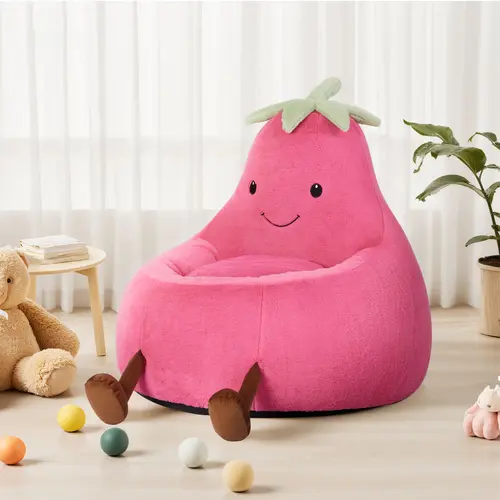 High Rebound Memory Foam Bean Bag Chair - 24-31 Inch Modern Outdoor Sofa, Lazy Floor Lounge, Beige Purple Eggplant Padded Living Room Furniture for Kids