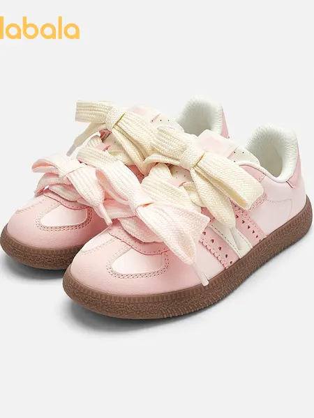 Balabala Girls Cute German Trainer Style Sneakers, Adorable Bow-Knot Retro Tennis Shoes with Easy Hook & Loop Strap, Lightweight School Gym Footwear for Kids, Age 4-12Back to School