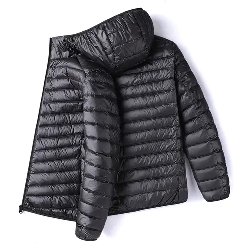 Men's Stylish Fitted Plain White Padded Duck Down Puffer Jacket - Full-Zip, Lightweight, Windproof, Warm, Long-Sleeve, Autumn Winter Casual Outdoor Male Top Coat, Padded Men's Down Jackets