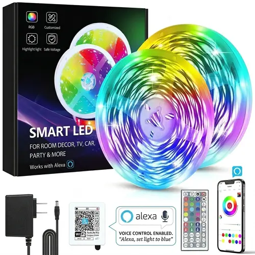 Wireless WiFi LED Strip Lights (100FT/50FT) - RGB Cool Rhythm Lights, Festive & Party Decor, Bedroom Home Supplies, Rhythm Rgb Light