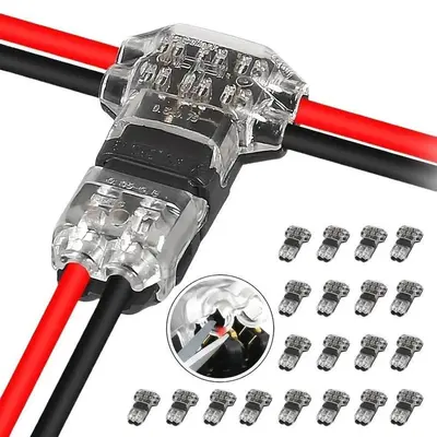 T2 Quick Connector, T Type 2 Pins Wire Splice Connectors, Solderless No Stripping 3 Way Wire Connectors, Durable Reliable Connectors for LED Strip Automotive，tiktok shop deal-YY