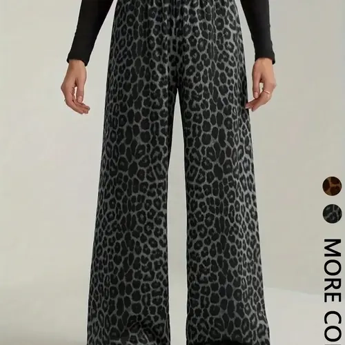 Women's Casual Leopard Print Loose Flare Pants, Womenswear Bottom Comfortable High Waist Wide Leg Trousers, All Season Trousers, Stylish Fashion for Daily Wear, Fit, Flared