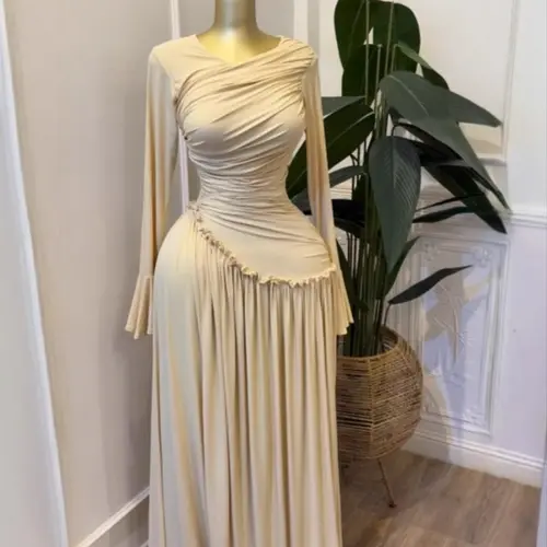 PULKRITU Elegant Chic Feminine Women's Long Sleeve O-Neck Big Swing Maxi Dress Woven, Fall & Winter Wear, Sweet Holiday Birthday Party Evening Formal Sexy Dress, Casual Style, Elegance