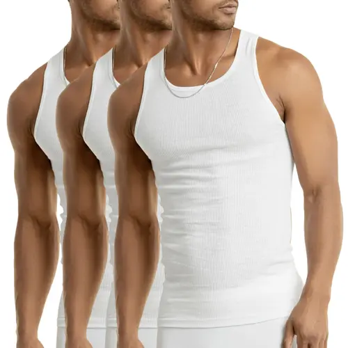 Men's 3-Pack 100% Cotton Basic Athletic A-Shirts - Lightweight Ribbed Breathable Sleeveless Underwear Tank Tops, Solid Classic White Tank Top, S-3XL Regular Big & Tall Menswear for Workout