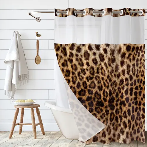 Leopard Print Shower Curtain - Waterproof & Mildew Resistant Thick PEVA Bathroom Curtain with No-Drill Installation